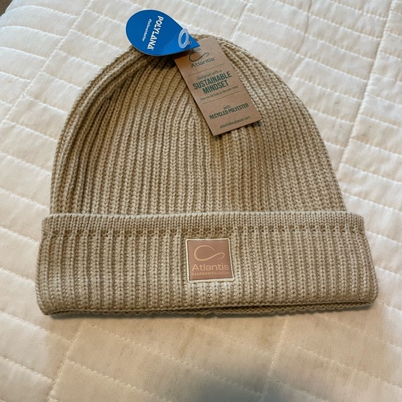 Atlantis Headwear Sustainable Beanie 100% Recycled Poly Chunky Knit Cuff Tan - Picture 10 of 12